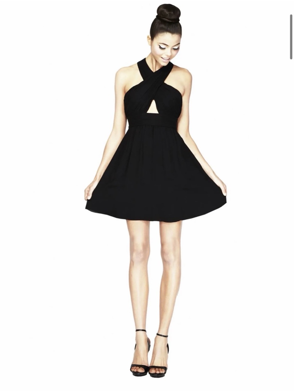 Alice + Olivia Martine Black Silk Halter Pleated Cocktail Dress Size M